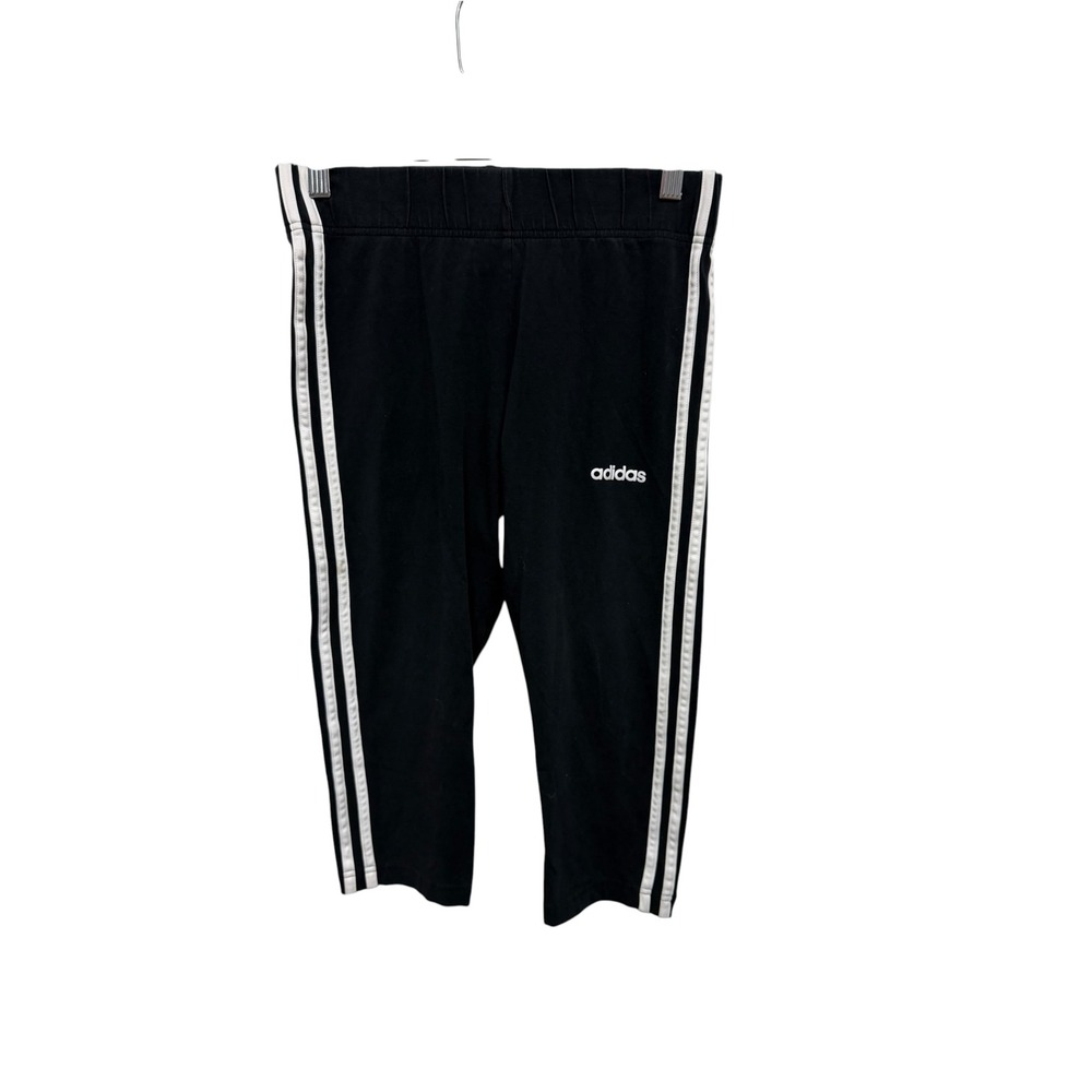 Adidas Women's Black 3 Stripe Capri Leggings Size Medium Cotton Stretch Athletic